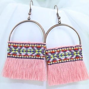 Bohemian Aztec Pink Fringe Earrings